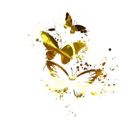 Golden butterflies on a white background. Vector illustrationのイラスト素材
