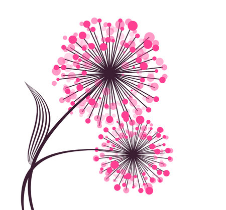 Stylized pink dandelion flowers. Vector illustrationのイラスト素材