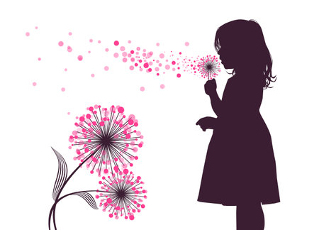 Girl with dandelions. Vector illustrationのイラスト素材