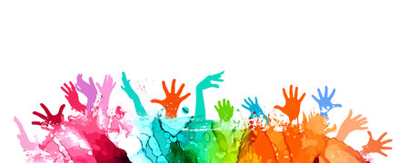 Colored palms of people. Vector illustrationのイラスト素材