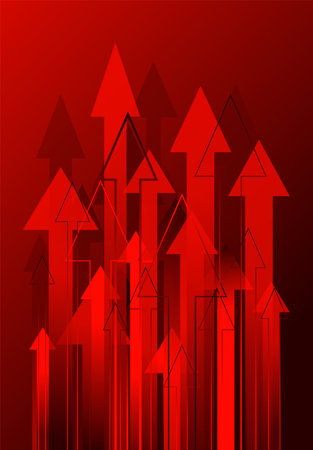 Financial Arrow Graph. Red arrows up background. Vector illustrationのイラスト素材