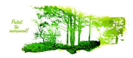 Silhouette green trees in the forest. Protection of nature abstraction. Vector illustrationのイラスト素材