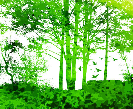 Silhouette green trees in the forest. Vector illustrationのイラスト素材