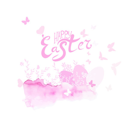 Pink abstraction of eggs and butterflies. Happy easterのイラスト素材