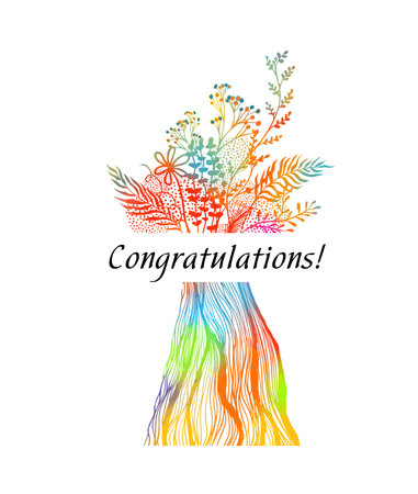 Flower abstraction in a colored vase. Greeting card with flowers. Vector illustrationのイラスト素材