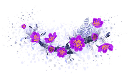 Floral abstract object with purple flowers. Vector illustrationのイラスト素材