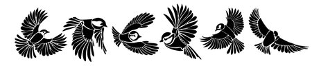 Set of monochrome decorative birds. Vector illustrationのイラスト素材