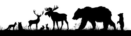 Animals living in european forest. Vector icon set of silhouette.