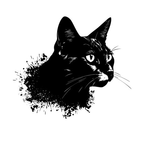 The head of a black cat with blots. Vector illustrationのイラスト素材