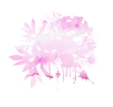 Vector stock flower illustration, Pink peony on a white background. Watercolor styleのイラスト素材