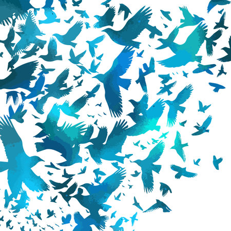A flock of flying blue birds. Vector illustrationのイラスト素材