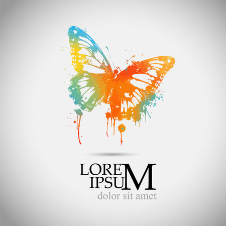 Object watercolor colored butterfly with blots. Vector illustrationのイラスト素材