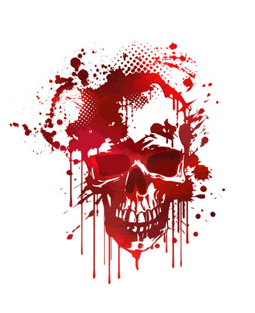 Vintage Retro Design Bloody Skull Illustration T-Shirt Printing Artwork, blood, bone, dead, art, fresh, cutting, healthy. Vector illustrationのイラスト素材