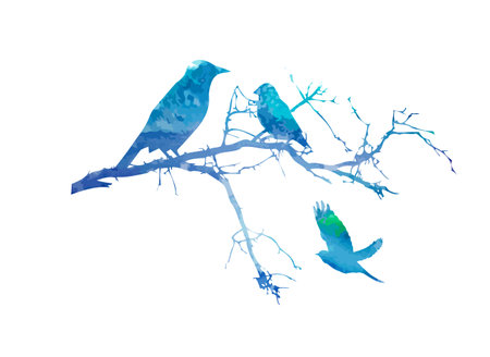 blue Birds are sitting on a branch. Vector illustrationのイラスト素材