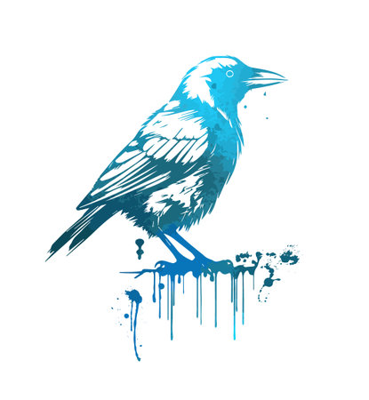 Blue raven standing in watercolor. Vector illustrationのイラスト素材