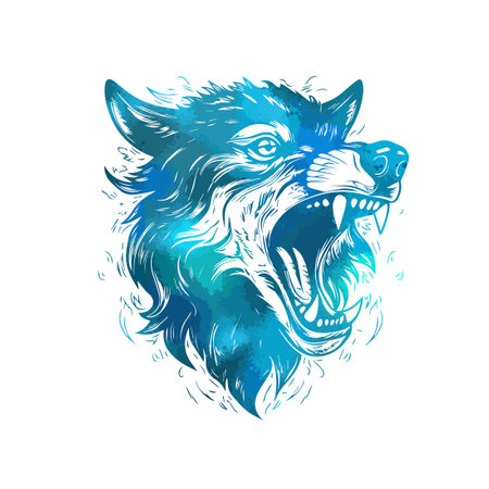 Edgy Design Head of Aggressive Wolf. The head of a blue wolf with an open mouth. Vector illustration