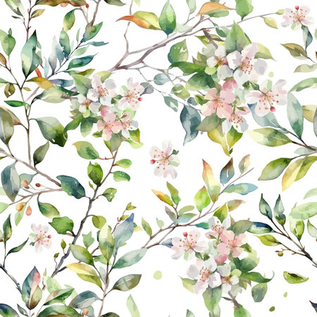 Romantic Elegance seamless flowers pattern with Watercolor cherry branch. Apple tree flowers. Vector illustrationのイラスト素材