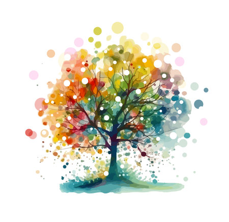 Colorful tree abstract watercolor. Vector illustrationのイラスト素材