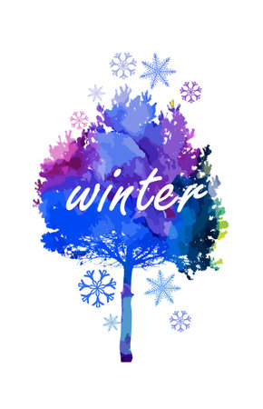 Winter watercolor blue tree object. Vector illustrationのイラスト素材