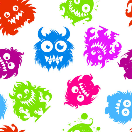 Seamless pattern cute monsters. Vector illustrationのイラスト素材