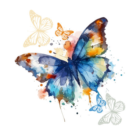 Object watercolor colored butterfly with blots. Vector illustrationのイラスト素材