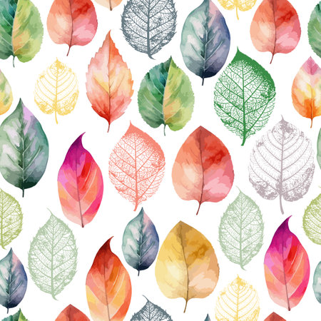 Autumn leaves watercolor seamless pattern. Vector illustrationのイラスト素材