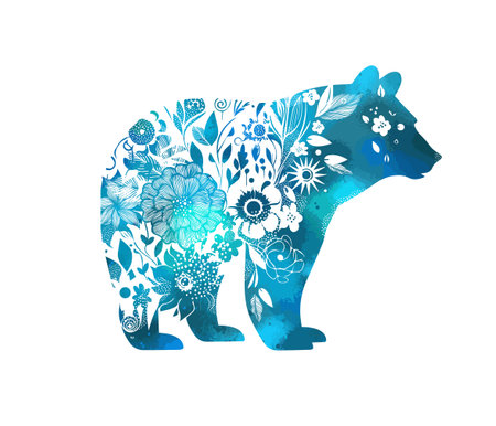 blue bear made of flowers. Vector illustration. T-shirt printingのイラスト素材