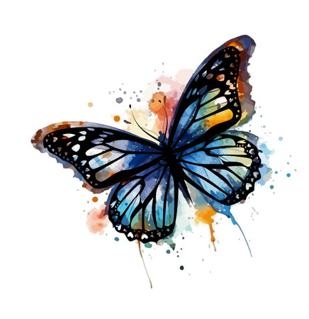 Object watercolor colored butterfly with blots. Vector illustrationのイラスト素材