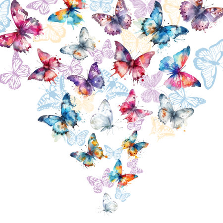 Abstraction of flying watercolor butterflies. Vector illustrationのイラスト素材