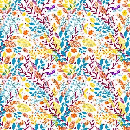 Stylized twigs colored seamless pattern. Vector illustrationのイラスト素材
