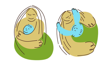 Disproportionate people. Mother with a child. Trend flat illustration. Happy mom. Happy Mothers Day. Vector illustrationのイラスト素材