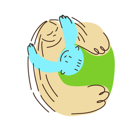 The mother hugs the child. Vector illustration in modern style. Mothers Day card.のイラスト素材