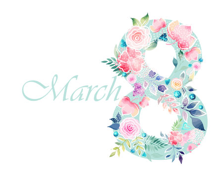 8 March vector watercolor card. hand drawing. Not AIのイラスト素材