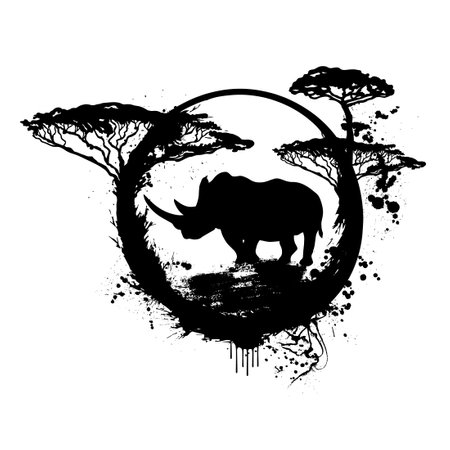 Abstract black rhinoceros in Africa. hand drawing. Not AI, Vector illustrationのイラスト素材