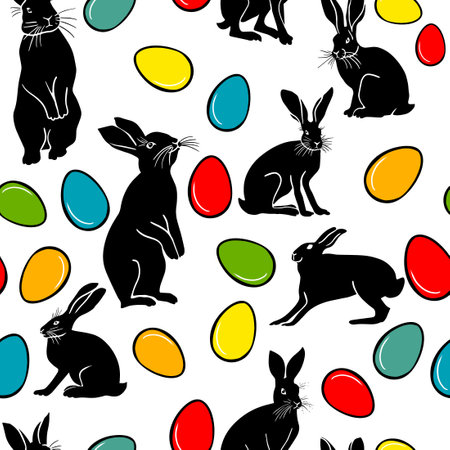 Seamless Easter bunny pattern. hand drawing. Not AI. Vector illustrationのイラスト素材