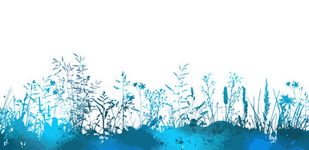 Grass blue silhouette. hand drawing. Not AI, Vector illustrationのイラスト素材