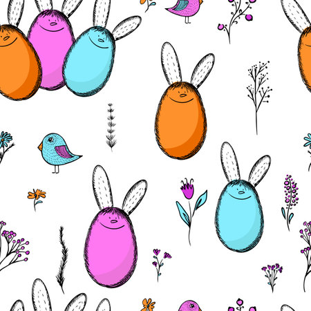 Cute Easter seamless pattern. hand drawing. Not AI. Vector illustrationのイラスト素材