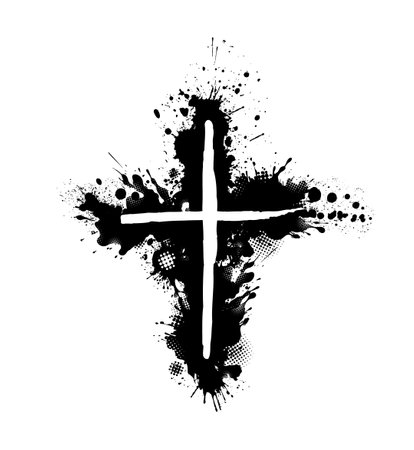 Hand drawn christian cross signs. Brush painted black icons. hand drawing. Not AI. Vector illustrationのイラスト素材