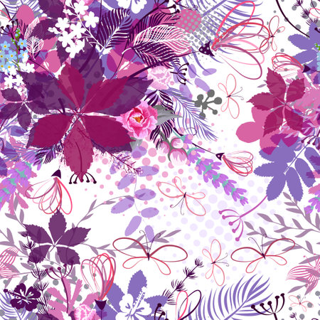 Floral seamless pattern. 90s style. hand drawing. Not AI, Vector illustrationのイラスト素材