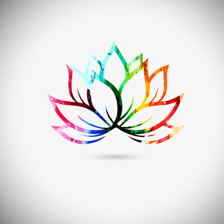 Logo colored lotus . Hand drawing. Not AI, Vector illustrationのイラスト素材