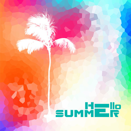 Palm trees abstract background. Hello summer camp poster. hand drawing. Not AI. Vector illustrationのイラスト素材