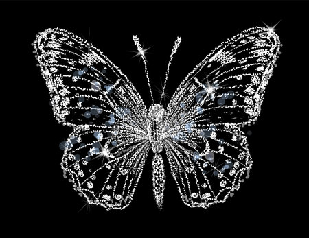 Diamond butterfly, Snow butterfly made of white dots. hand drawing. Not AI. vector illustrationのイラスト素材