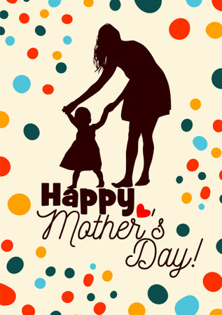 Happy Mothers Day trendy card. Silhouette of a mother with a child. hand drawing. Not AI. Vector illustrationのイラスト素材