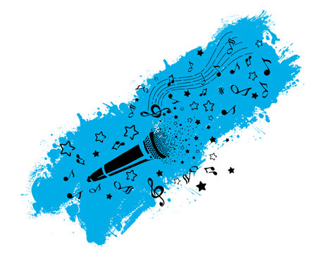 Microphone graphic abstract object. T-shirt printing. hand drawing. Not AI. Vector illustrationのイラスト素材