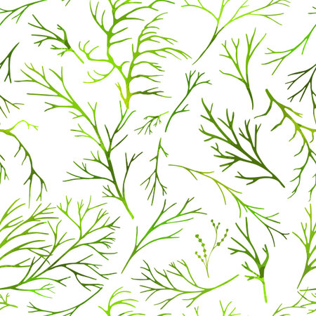 Green tea leaf seamless pattern. Botanical background with green twigs. hand drawing. Not AI Vector illustrationのイラスト素材