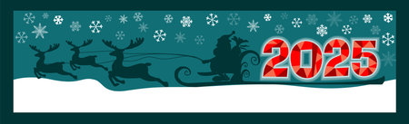 Santa Claus on a sleigh silhouette. 2025 New Year card. hand drawing. Not AI, Vector illustrations.