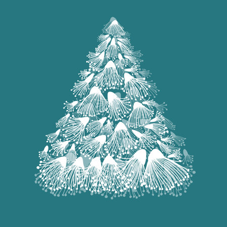 Snowy graphic tree. Christmas tree. Snow needles. Happy New Year . hand drawing. Not AI, Vector illustrations.のイラスト素材