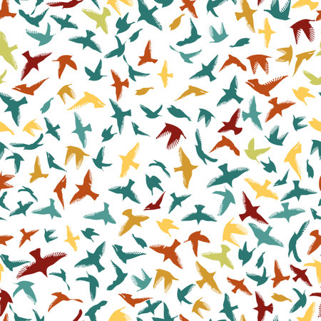 Seamless background colored birds. hand drawing. Not AI. Vector illustrationのイラスト素材