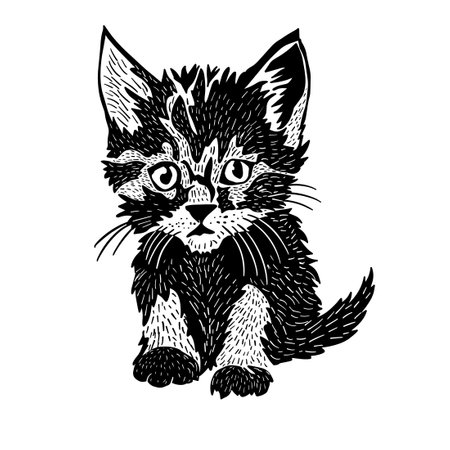 Kitten graphic object . hand drawing. Not AI, Vector illustrationのイラスト素材