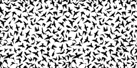 Seamless background black birds. hand drawing. Not AI. Vector illustrationのイラスト素材